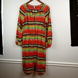 Brushstroke print knee length dress in warm tones